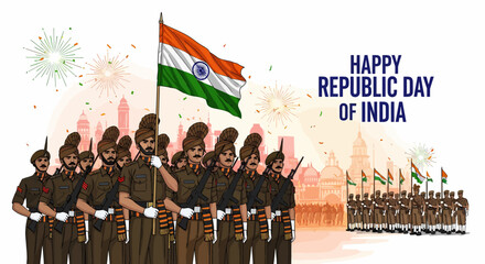 Indian Republic Day Celebration with Soldiers and Flag in Parade