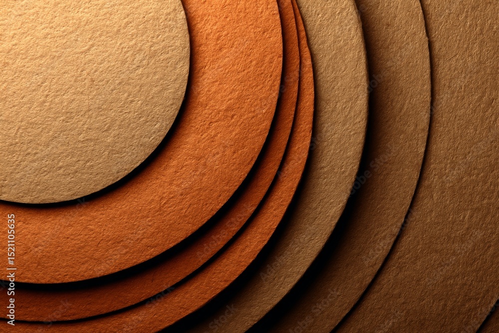 Poster Multiple layers of textured paper in warm colors creating a unique artistic composition on a flat surface