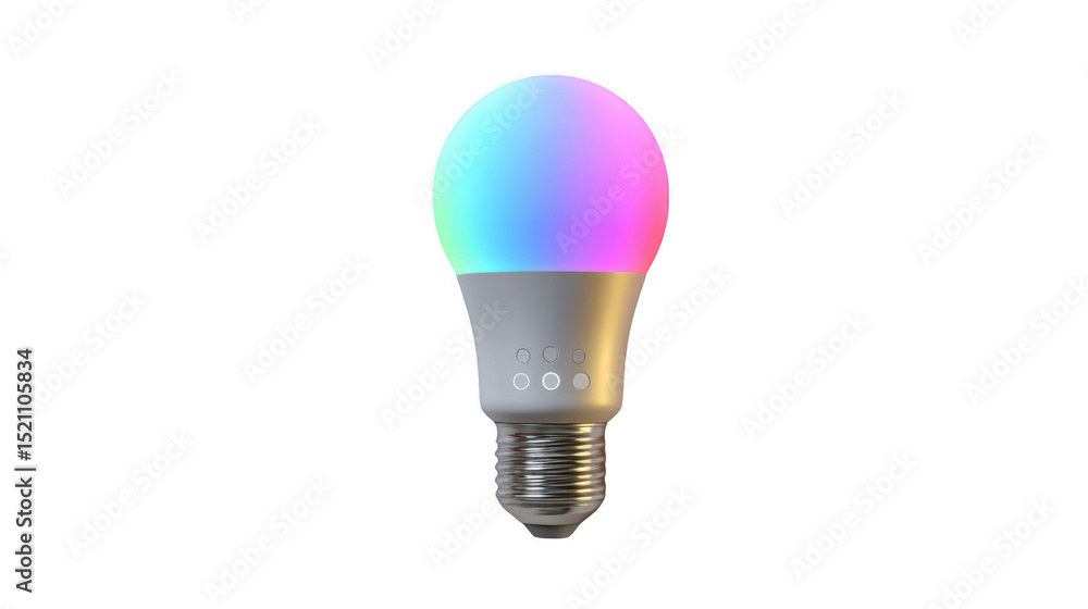 Poster multicolor smart light bulb transitioning through vibrant colors against a transparent background, p