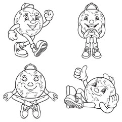 Cartoon Earth Character set black and white line art vectors logo illustration