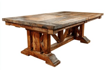 Rustic wooden dining table with sturdy base and natural finish crafted from reclaimed wood