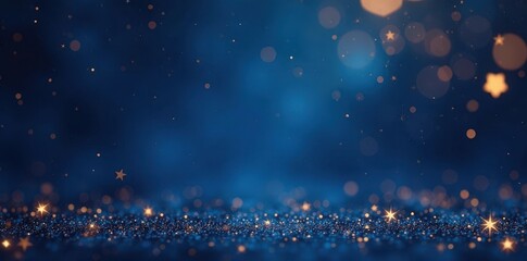 Elegant midnight blue background with gold confetti & stars, celebration background, winter background, event
