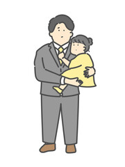 スーツを着用したパパに抱っこされる子供のイラスト