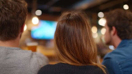 People gather to watch a sports game at a bar. Friends watching tv, social gathering, sports fans, beer