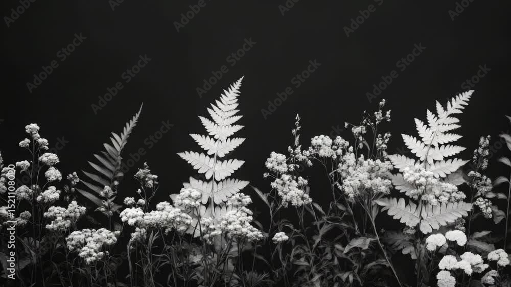 Poster black and white photograph of a field of flowers, ideal for use in designs where color is not import