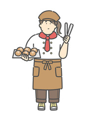 パン屋で働く若い女性イラスト