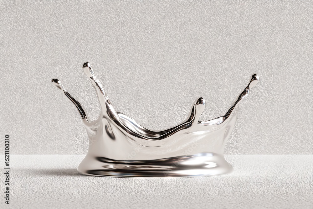 Poster Silver liquid splash creates elegant crown shape on a light background in a studio setting