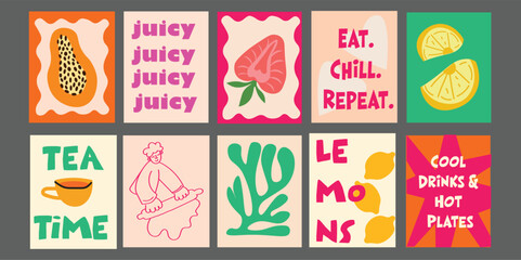 Summer-themed food banner for restaurant use, featuring juicy tomatoes, broccoli, pomegranate, and pineapple. Includes fun food phrases and a bright color scheme. Ideal for food trucks, bistros