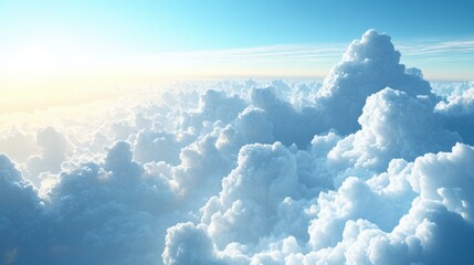 Serene sky with fluffy clouds illuminated by sunlight, creating a tranquil atmosphere above