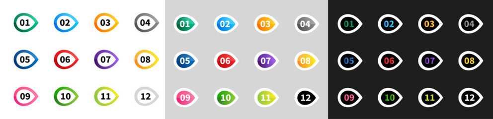 Colorful Numbered Arrow Bullet Points Set 1 to 12 – Creative Infographic Elements