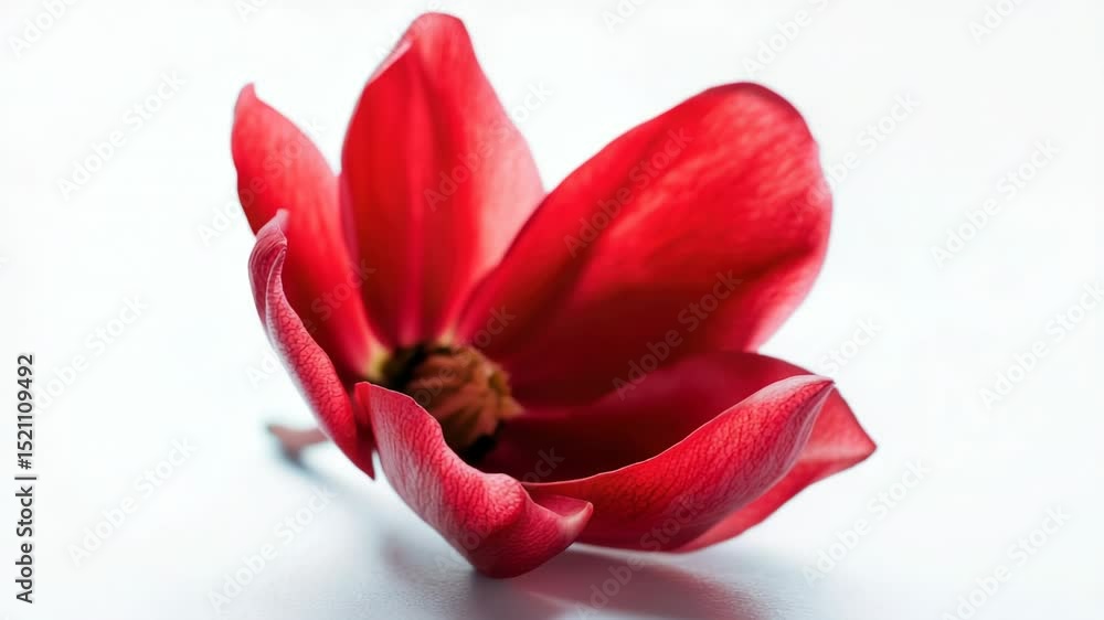 Poster A close-up view of a single red flower on a white background, perfect for use in editorial or commercial projects