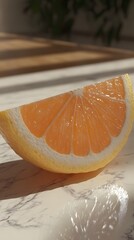 Close-up view of a sliced citrus fruit.