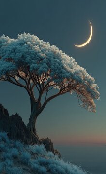 Close-up of a tree in the moonlight