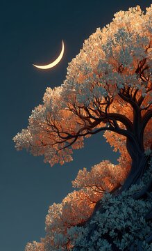 Close-up of a tree in the moonlight