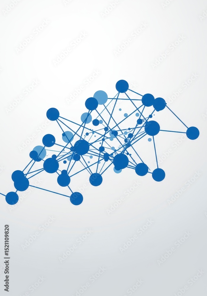 Poster network of blue dots and lines connecting isolated on white