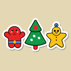 Holiday Sticker Sheet With Red Green And Yellow Vector Illustration