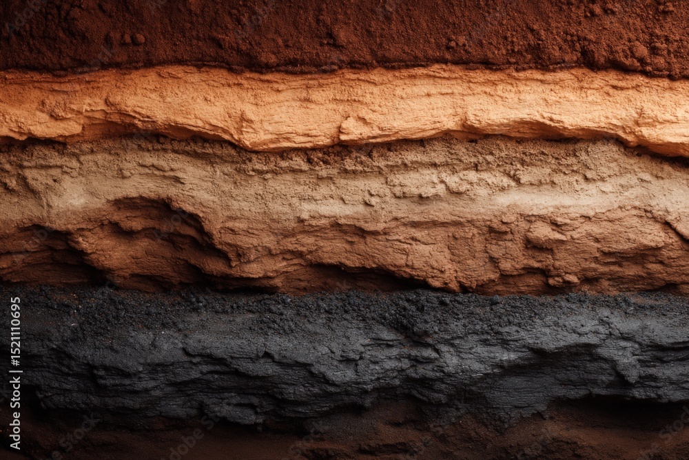 Poster layers of soil showcasing different colors and textures in a geological formation