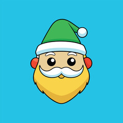 Kawaii Santa Face With Yellow Hat And Green Beard Vector Illustration
