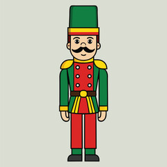 Nutcracker Soldier In Red And Green Uniform With Yellow Vector Illustration