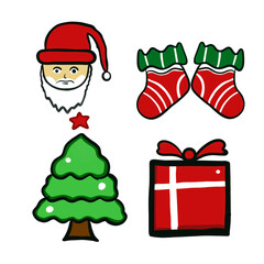 Christmas Icon Set – Santa, Gift, Tree, and Stockings 