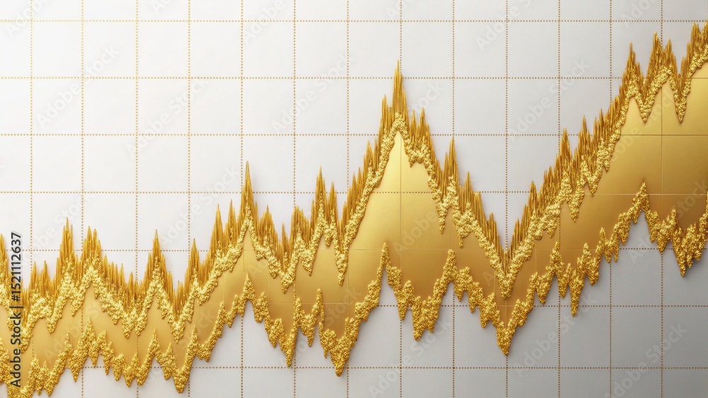 Poster a financial chart with a fluctuating gold line representing market trends and data visualizations on