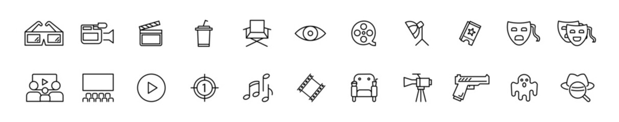Movie Theater Doodle Icon Set – Hand Drawn Cinema Symbols & Clipart – Outline Vector Collection