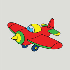 Red Airplane Toy With Yellow Wings And Green Propeller Vector Illustration