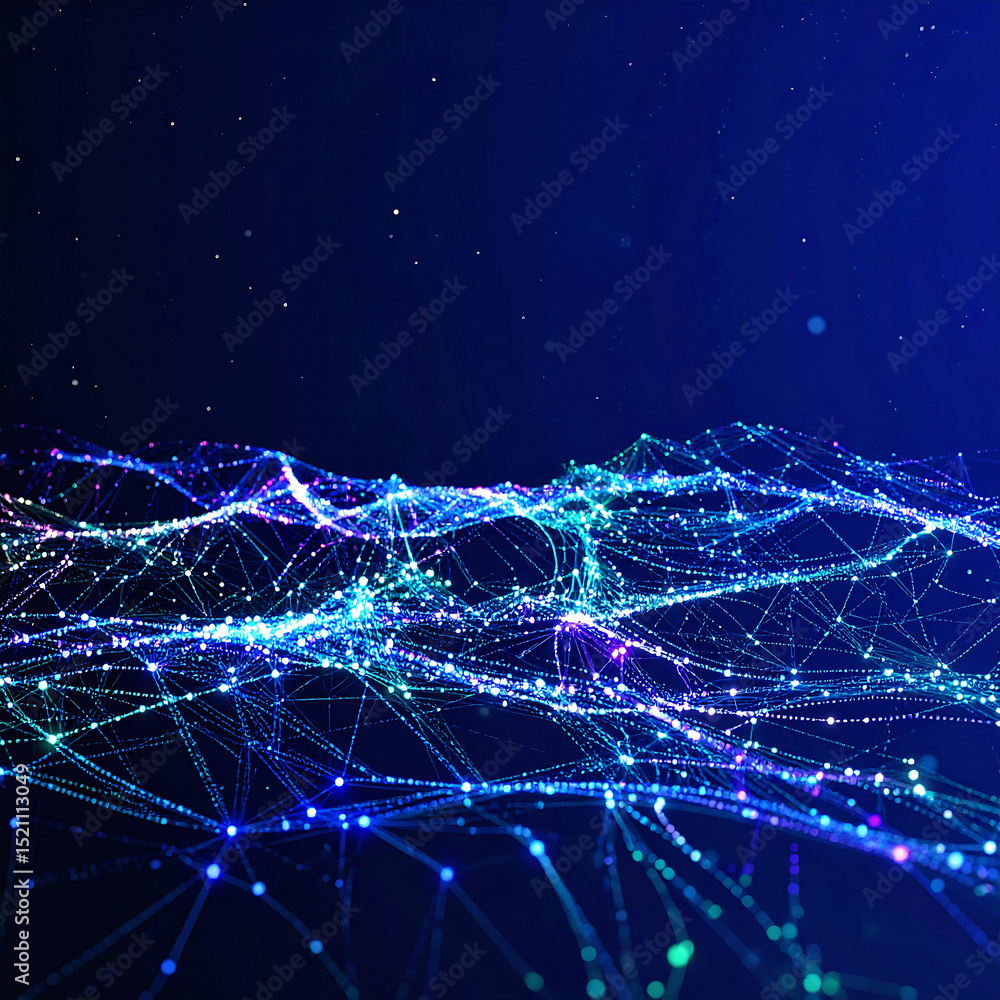 Poster abstract futuristic network with glowing dots and lines. represents connection, technology, data, sc