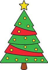 Red And Green Christmas Tree With Yellow Star Topper Vector Illustration