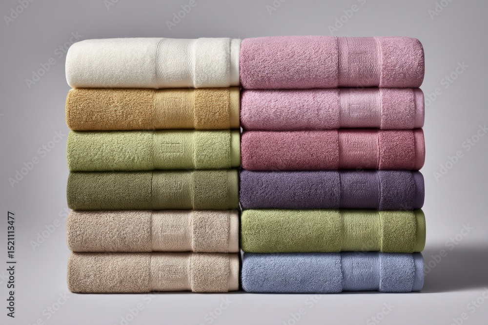 Aufkleber Stacked towels in various colors displayed neatly on a soft surface in a well-lit area