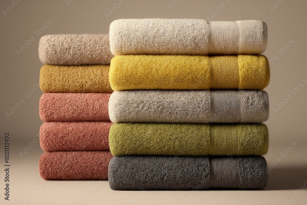 Aufkleber soft towels stacked in warm, inviting colors arranged harmoniously on a neutral background to enhanc