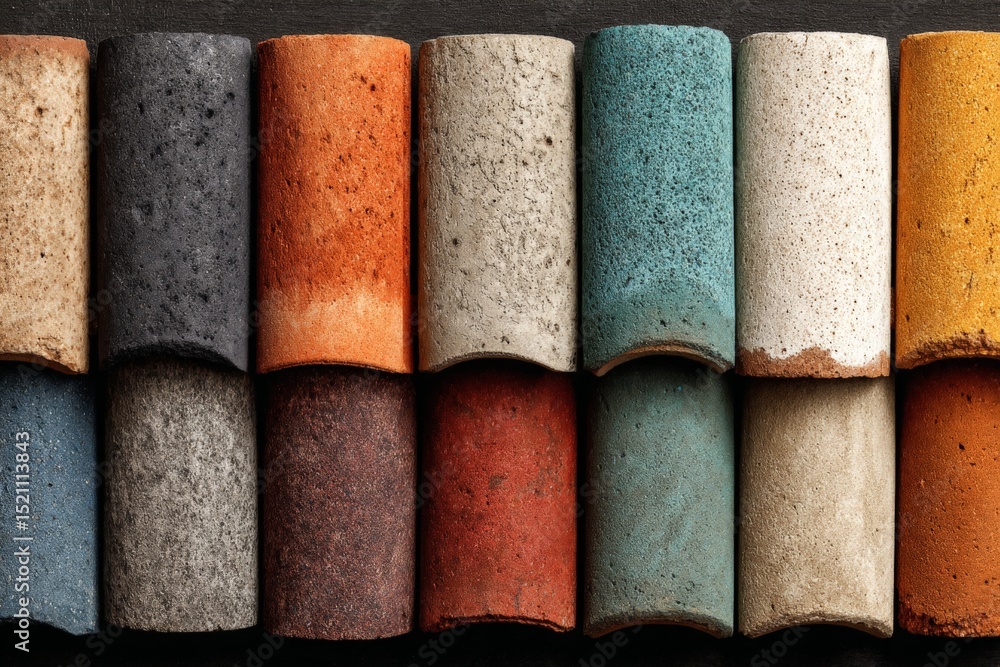 Aufkleber colorful clay samples arranged in a row showcasing diverse textures and shades for artistic projects