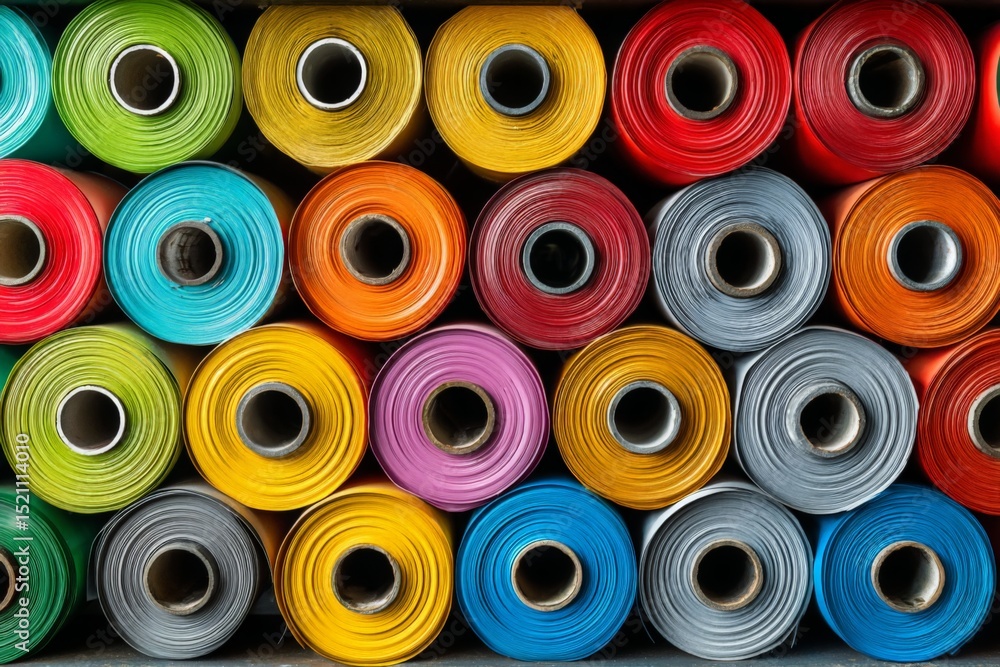 Aufkleber colorful collection of thread spools arranged neatly in a craft store showcasing various hues perfec