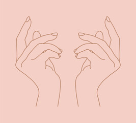 Outline female hands with graceful gesture. Hand gesturing. Vector illustration