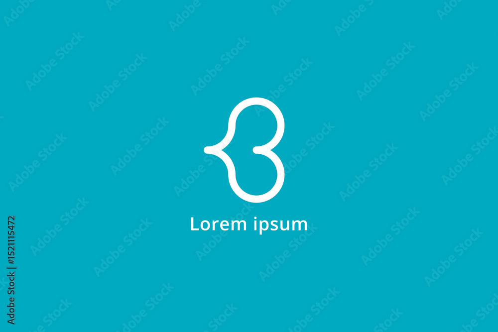 Poster b letter initial logo. outline style b letter combined with heart symbol isolated on blue background