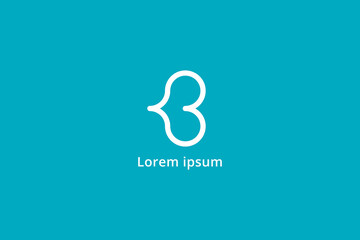 B Letter Initial Logo. Outline Style B Letter Combined With Heart Symbol Isolated On Blue Background. Flat Vector Logo Design Template Element Usable For Branding Identity Logos.