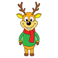 Smiling Reindeer In Yellow With Red Scarf And Green Vector Illustration