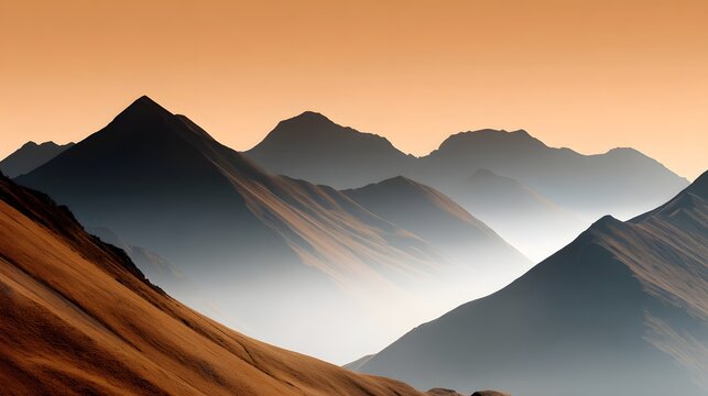 Dramatic mountain range with golden fog in an epic landscape