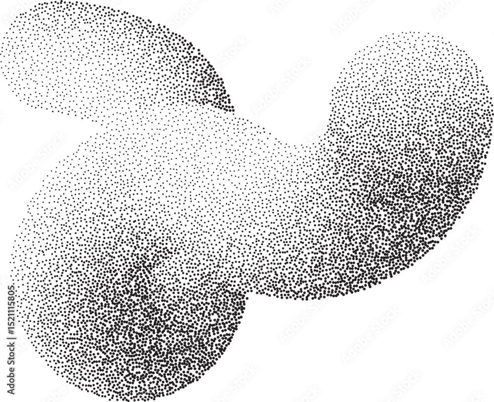 Poster stipple gradient shape. 3d swirl line with noise. grainy geometric spiral with sand effect. halftone