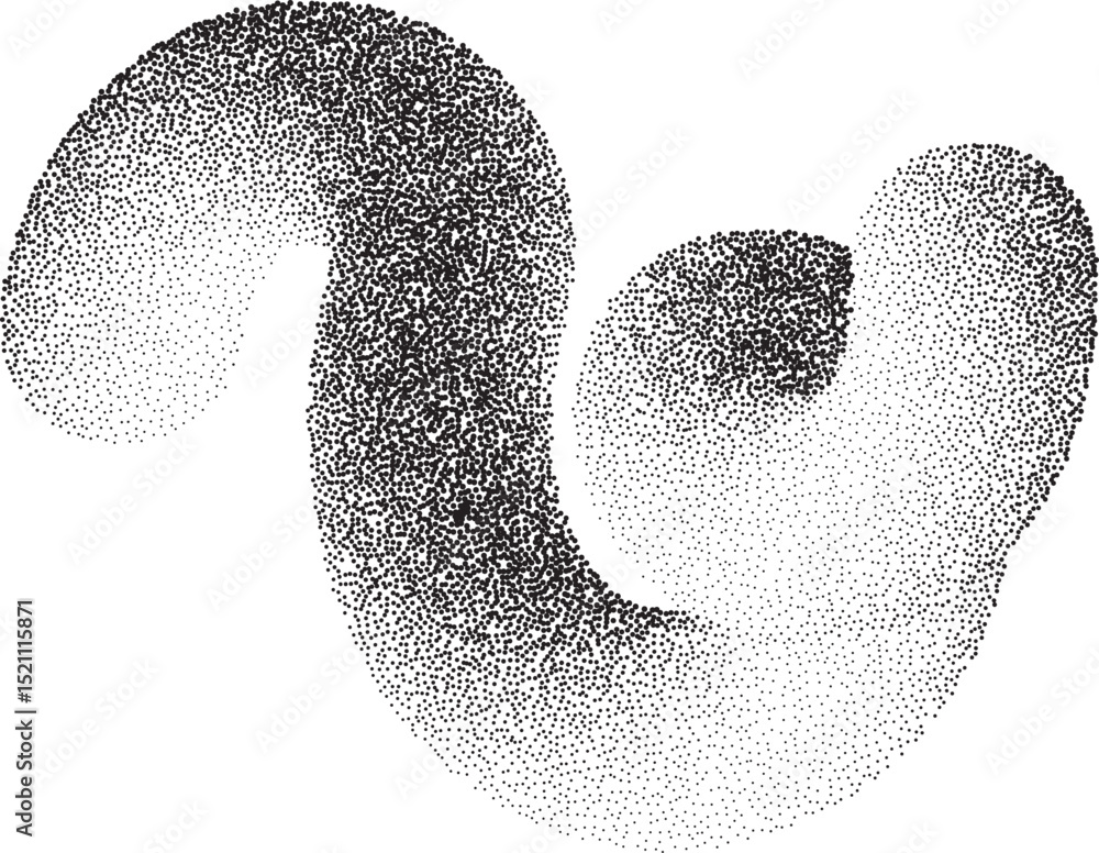 Poster stipple gradient shape. 3d swirl line with noise. grainy geometric spiral with sand effect. halftone