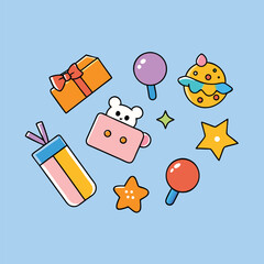 Sticker Sheet With Toys Stars Candy And Gift Icons Vector Illustration