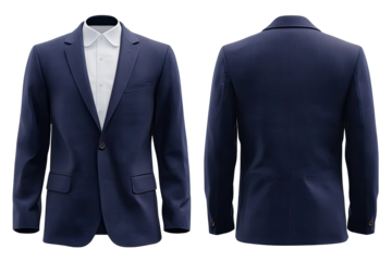Navy blue blazer, front and back views,  formal wear