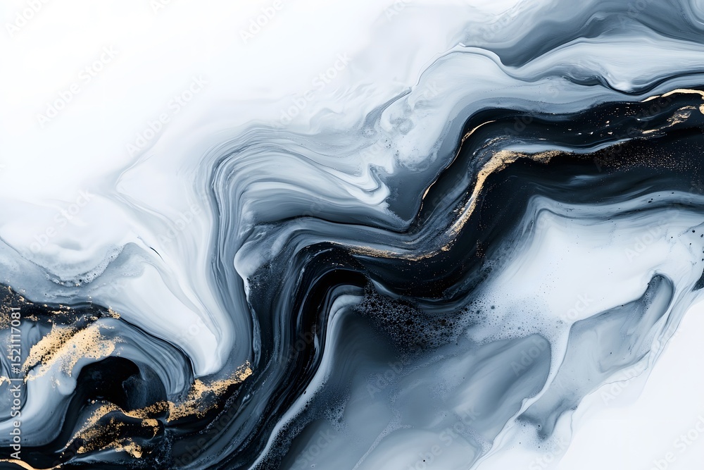 Poster white and blue tiles with flowing waves of liquid cream or paint, creating an abstract and dynamic d