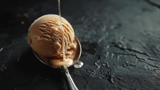 A single serving of creamy ice cream perched on the edge of a spoon, ready to be devoured