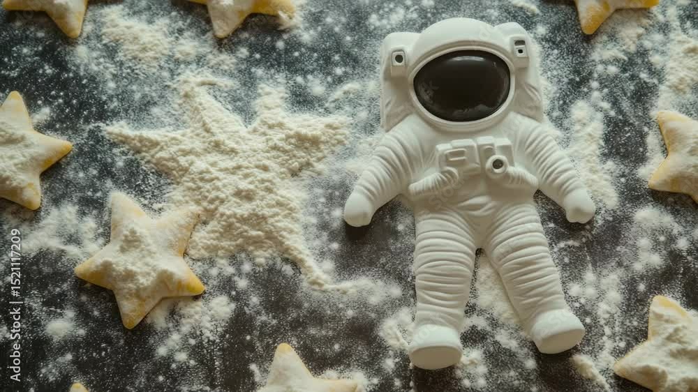 Poster astronaut lying down with stars in the background, suitable for space-themed illustrations and desig