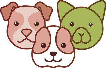 Cute Cartoon Dog and Cat Heads Illustration for Childrens Designs and Pet Related Projects