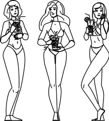 party bikini girl cocktail vector