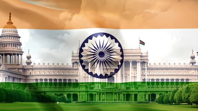 Tri color with Ashoka Chakra rotating in Rashtrapati Bhavan,New Delhi