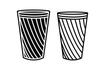 Water glass silhouette art vector with line art on white background