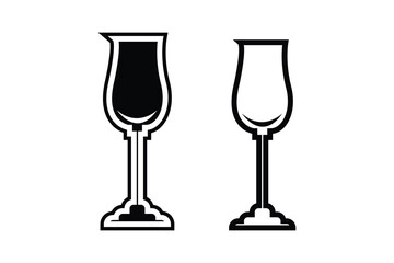 Wine glass silhouette art vector with line art on white background